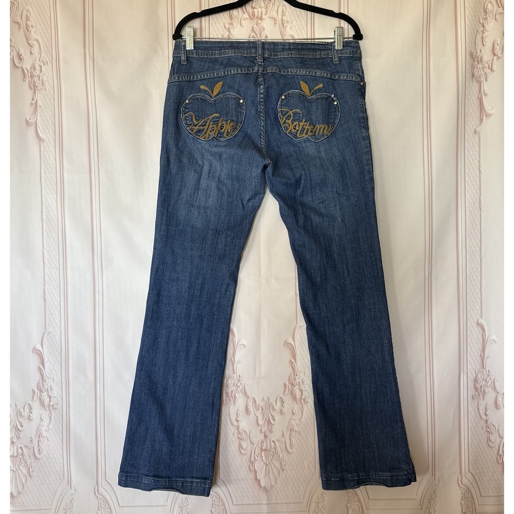 Vintage 90s Y2K Apple Bottoms Jeans Womens 9/10 Blue Embroidered Apple Pockets